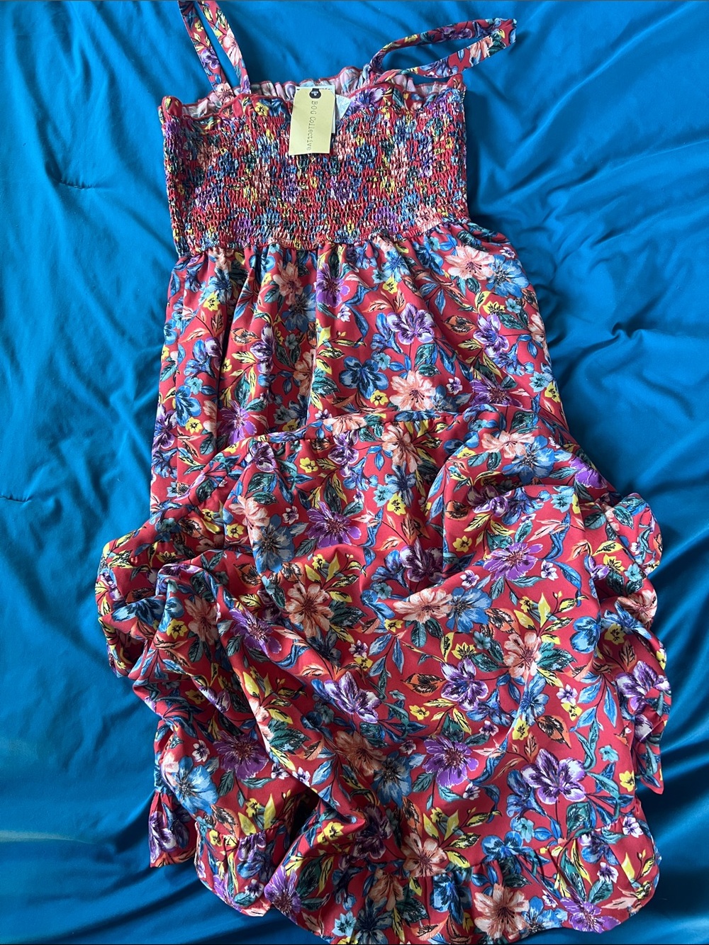 Floral Smocked Maxi Dress in Red with Adjustable Straps